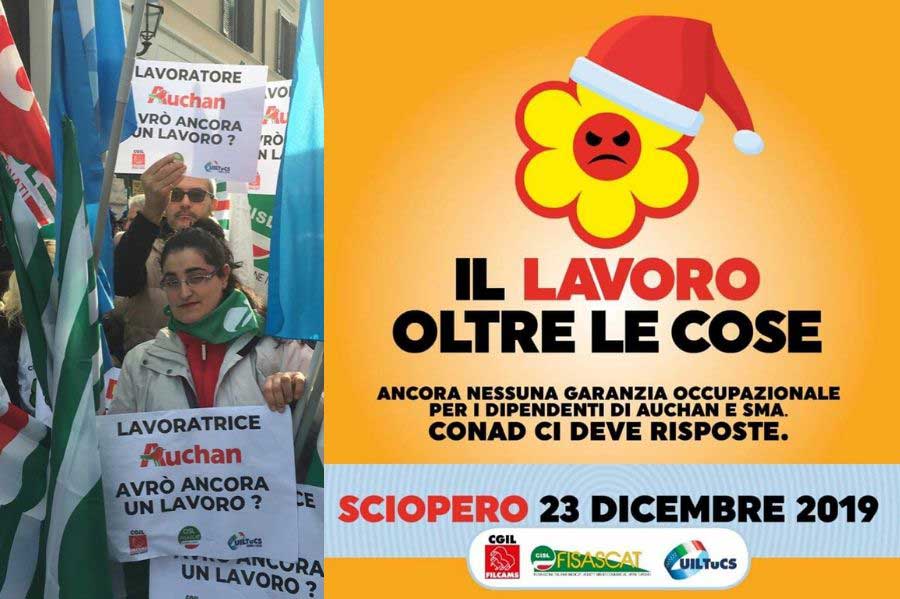 Lunedì 23 dicembre sciopero per la vertenza Auchan